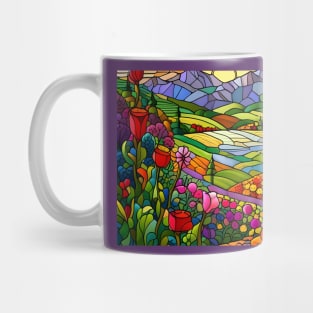 Stained Glass Colorful Mountain Flowers Mug